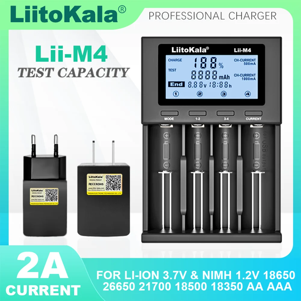 LiitoKala Lii-M4 18650 LCD ÷ Ʈ  ׽Ʈ 뷮, 3.7V 26650 18350 21700 18500 1.2V AA AAA EU US UK 